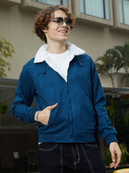 Campus Sutra - Men Admiral Blue Self Design Buffalo Check Puffer Jacket