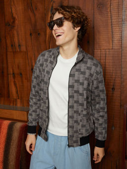 Campus Sutra - Men Ash Grey Zip Front Brick Jacket