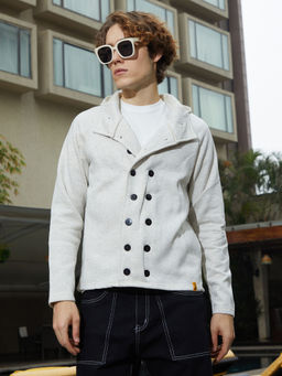 Campus Sutra - Men Cloud Grey Double Breasted Jacket