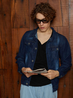 Campus Sutra - Men Indigo Blue Medium Wash Relaxed Denim Jacket