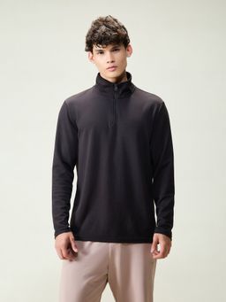 Cava Athleisure - Men Solid Modal Half Zip Black Sweatshirt