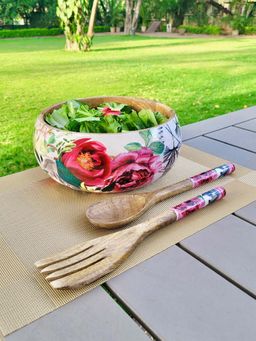Faaya Gifting - Wood Salad Bowl With Salad Servers - Tudor Blooms