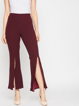 Marie Claire - Women Wine Colour Solid Regular Trouser
