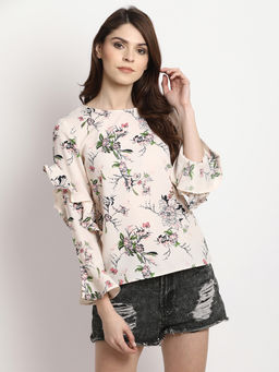 Marie Claire - Women Beige Colour Round Neck Floral Regular Top