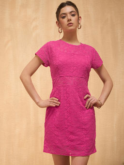 Marie Claire - Women Pink Colour Mini Self Design Dress