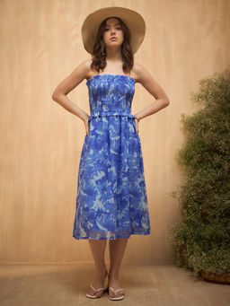 Marie Claire - Women Blue Colour Midi Floral Dress
