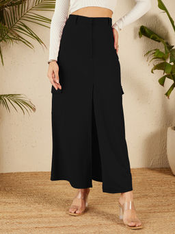 Marie Claire - Women A-Line Black Colour Solid Maxi Skirt