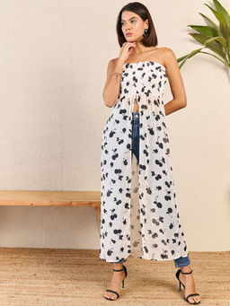 Marie Claire - Women White Colour Maxi Printed Long Top