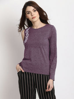 Marie Claire - Women Purple Colour Round Neck Solid Regular Top