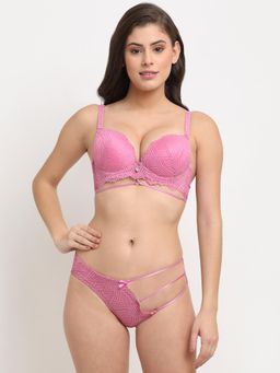 Makclan - Pink Contemporary Elegance Lace Lingerie Bra and Panty (Set of 2)
