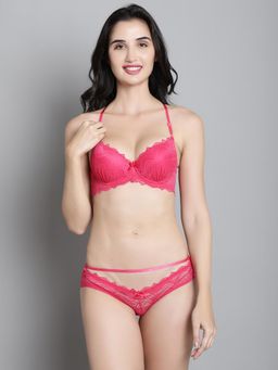 Makclan - Red Urban Glamour Straps Lace Lingerie Bra and Panty (Set of 2)