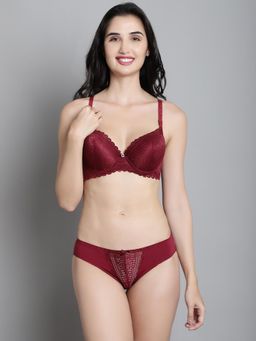 Makclan - Maroon Fashionably Irresistible Lace Lingerie Bra and Panty (Set of 2)