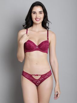 Makclan - Maroon Symphony In Lace Lingerie Bra and Panty (Set of 2)