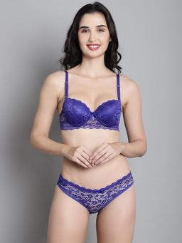 Makclan - Navy Blue Lace Enchantment Lingerie Bra and Panty (Set of 2)