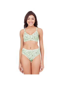 Bodycare - Womens Green Assorted Prints Combed Cotton Bra and Panty 6450F (Set of 2)