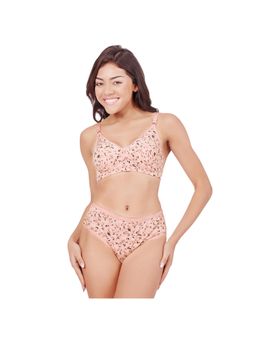 Bodycare - Womens Peach Assorted Prints Combed Cotton Bra and Panty 6450F (Set of 2)