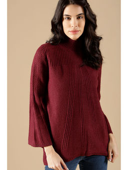 Gipsy - Maroon Regular Fit Acrylic Poncho