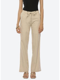 Lakshita - Pearl White Ruffled Waist Linen Trouser