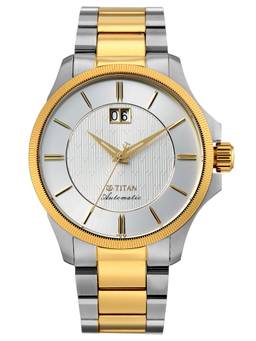 Titan - Midnite Big Date Automatic Analog 3 White Round Dial Watch ( 10076BM04 ) (M)