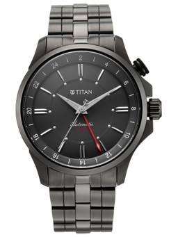Titan - Dualis GMT Automatic Analog 3 Black Round Dial Watch ( 10076QM01 ) (M)