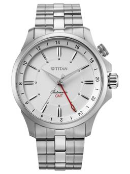Titan - Dualis GMT Automatic Analog 3 White Round Dial Watch ( 10076SM01 ) (M)