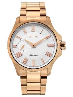 Titan - Atrium Offset Seconds Automatic Analog 2 White Round Dial Watch ( 10076WM01 ) (M)