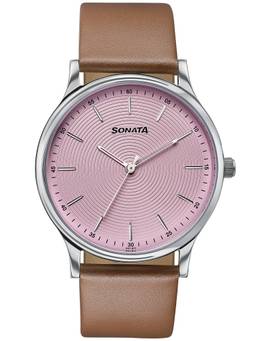 Sonata - Aspire Quartz Analog Pink Round Dial Watch ( 77105SL27W ) (M)