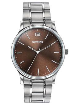 Sonata - Aspire Quartz Analog Brown Round Dial Watch ( 77105SM35W ) (M)