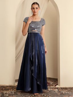 Miss Chase - Luxe Womens Navy Blue Sweetheart Ethnic Gown