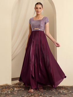 Miss Chase - Luxe Womens Dark Purple In Luxe Satin Gown Ethnic Gown