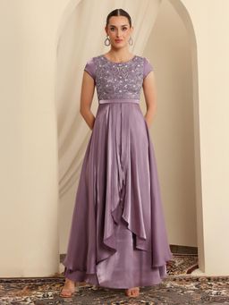 Miss Chase - Luxe Womens Embroidered Dusty Purple Ethnic Gown