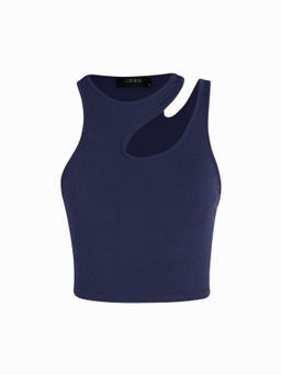 Cider - Solid Asymmetrical Sleeveless Crop Top