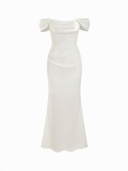 Cider - Ruched Off-shoulder Satin Maxi Dress