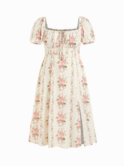 Cider - Fruit Square Neck Puff Sleeve Midi Dress Curve & Plus