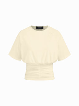 Cider - Cotton-blend Round Neck Solid Ruched Short Sleeve Tee