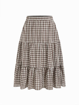 Cider - Cotton-blend Mid Rise Check Layered Maxi Skirt Curve & Plus
