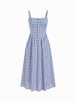 Cider - Cotton-blend Square Neck Gingham Maxi Dress