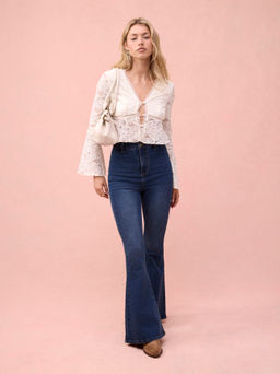 Cider - Washed Denim High Rise Flared Jeans