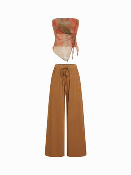 Cider - Mesh Tie Dye Drawstring Bandeau Top & Mid Rise Drawstring Wide Leg Trousers Set