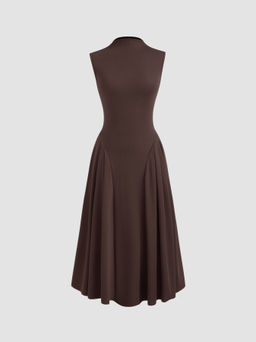 Cider - High Neck Solid Ruffle Midi Dress