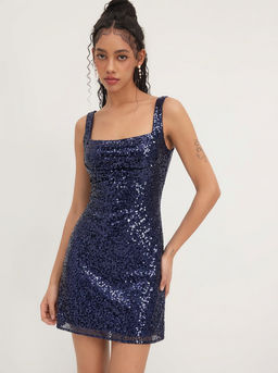 Cider - Sequin U-neckline Ruched Mini Dress