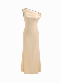 Cider - Satin Asymmetrical Neck Backless Maxi Dress