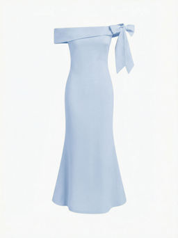 Cider - Off-shoulder Asymmetrical Bowknot Mermaid Maxi Dress