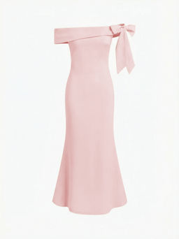 Cider - Off-shoulder Asymmetrical Bowknot Mermaid Maxi Dress