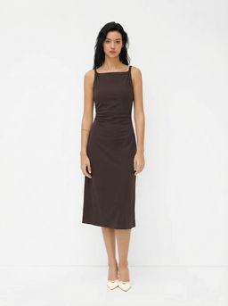 Cider - Boat Neck Twist Ruched Midi Dress
