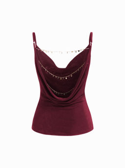 Cider - Cowl Neck Backless Chain Detail Cami Top