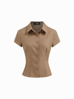Cider - Collar Stripe Short Sleeve Shirt