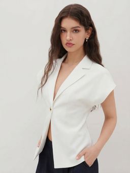 Cider - Linen-blend V-neck Dolman Sleeve Blazer Vest