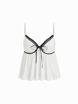 Cider - V-neck Polka Dot Contrasting Binding Cami Top