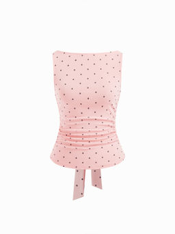 Cider - Cotton-blend Boat Neck Knotted Polka Dot Ruched Top